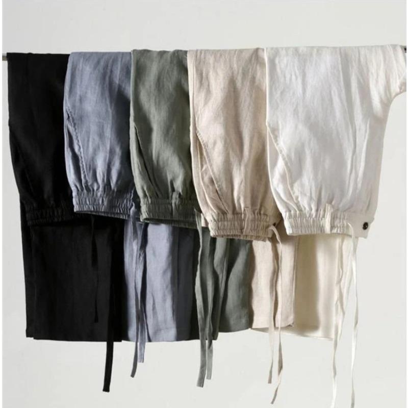 Einfarbige Leinenhose Herren Locker Leinen Freizeit Hose Frühling Sommer Zuhause Gerade Weich Bequem Hose