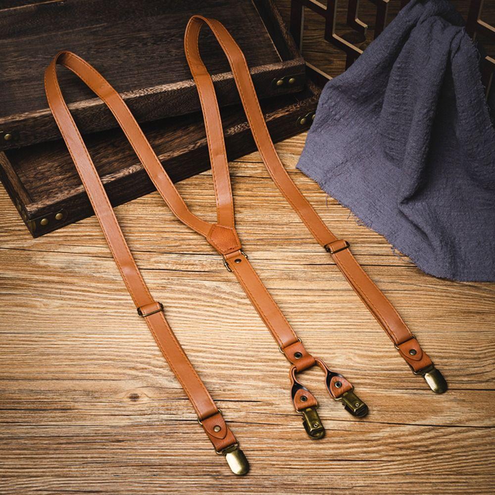 Brown Leather Suspenders Black Suspender Clip Simple Suspenders for Men  Gift