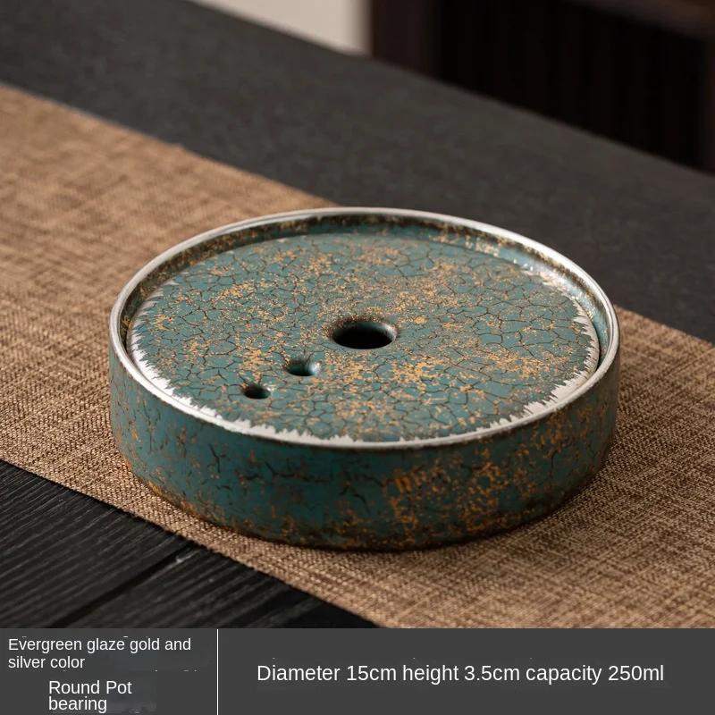 

Evergreen Glaze Gold and Silver Color Water Storage Japanese Simple Ceramic Tea Table Kung Fu Tea Ceremony Tea Tray Serving Tray