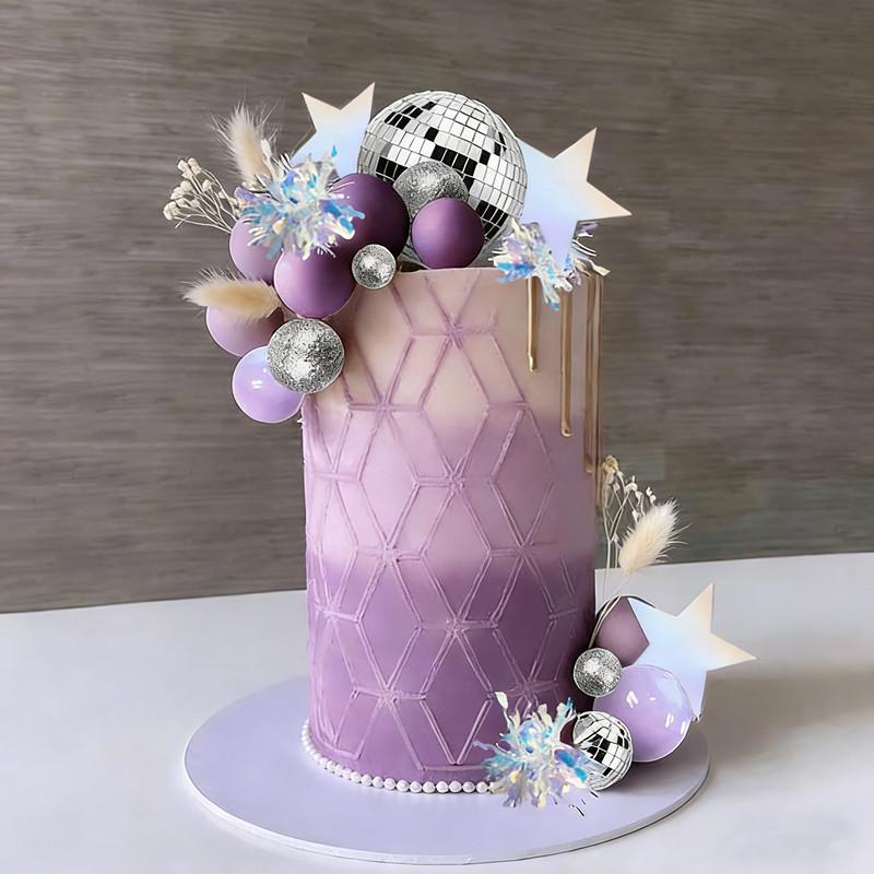 Spiegelkugeln Kuchen Dekorationen Mit Silbernen Sternen Kuchen Topper Für Party Samstag Nacht Zubehör