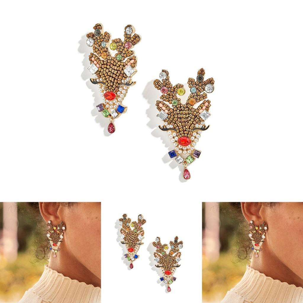 Stylish Christmas Reindeer Earrings Alloy Electroplated Holiday Gift Trendy Jewelry