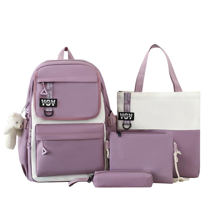 Schoolbag Large-capacity Four-piece Student Backpack High School Large-capacity Portable Make-up Bag Simple Going Out Leisure Backpack
