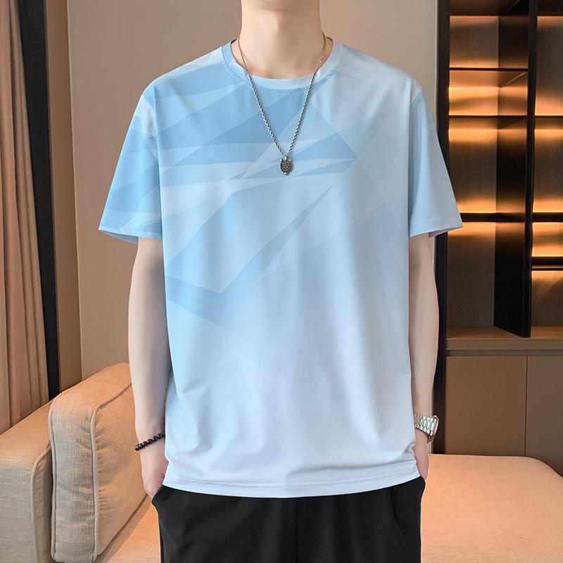 Ice Silk Men s Short-sleeved T-shirt Personalized Breathable Round Neck T-shirt 2XL светло-синий 1350₽