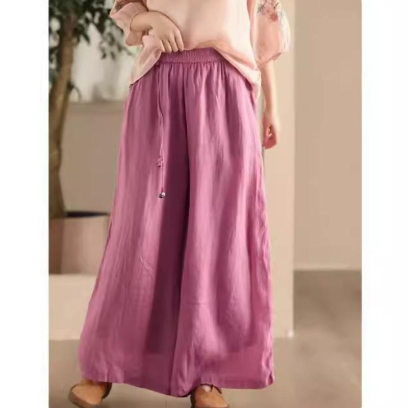 Johnature Damen Vintage Hose mit weitem Bein, einfarbig, Sommerhose mit elastischer Taille, lockere Freizeithose