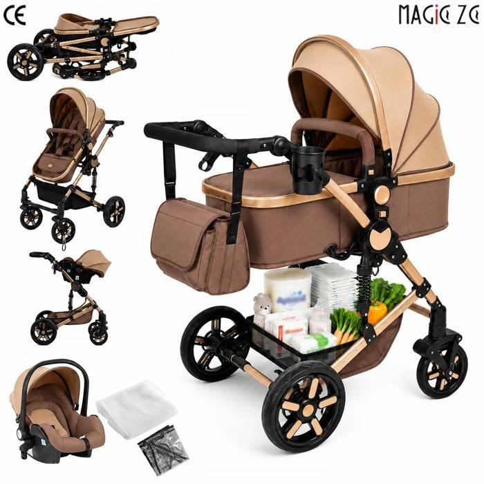 Foldable 3-in-1 stroller, high-view reversible bassinet