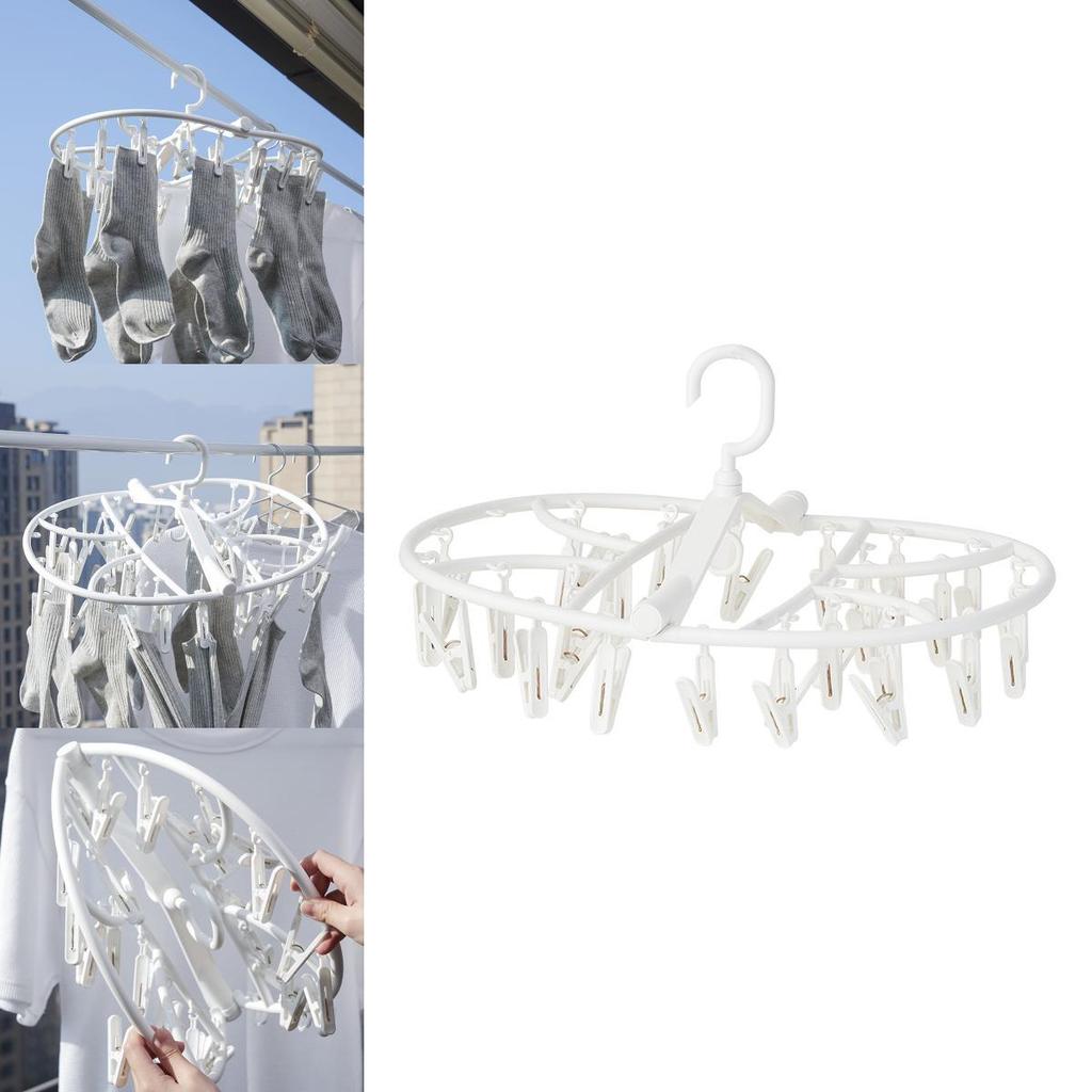Compact Plastic Folding Laundry Hanger With 32 Clips For Efficient Drying