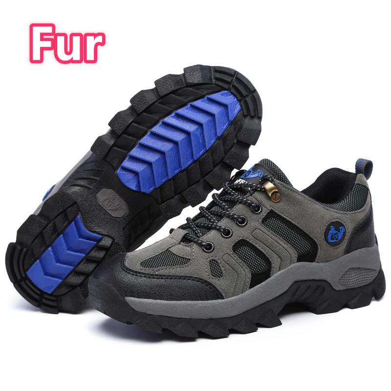 2025 Men Hiking Shoes Women Warm Fur Sneakers Lace Up Plush Spring Summer Boys Walking Lager Size Adult Outdoor Footwear Winter