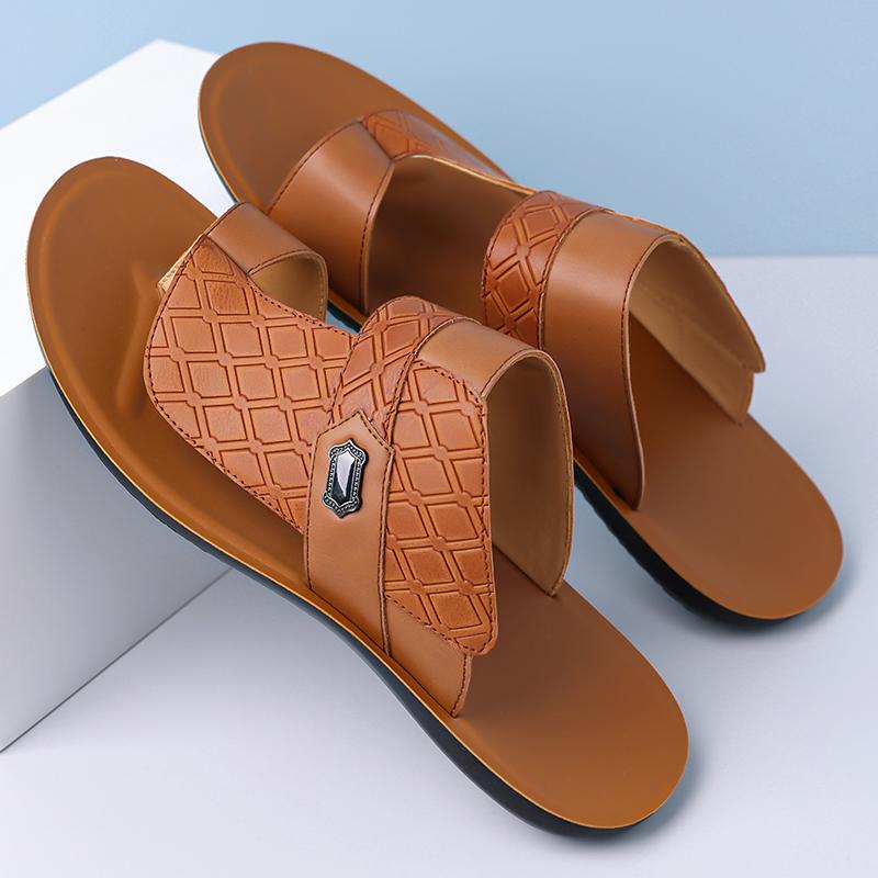 TUINANLE Men’s Minimalist and Stylish Summer Casual Flat Sandals – Slip-on Genuine Leather Sandals Suitable for Indoor and Outdoor Use
