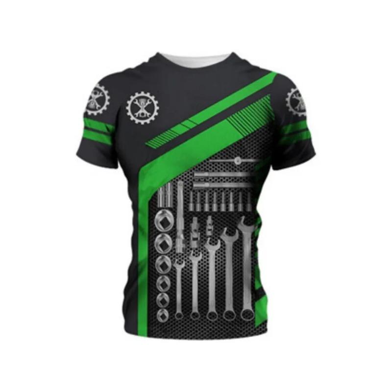 Summer Round Neck 3D Machine Tools Print Top Fashionable Casual Short Sleeved Men's T-shirts