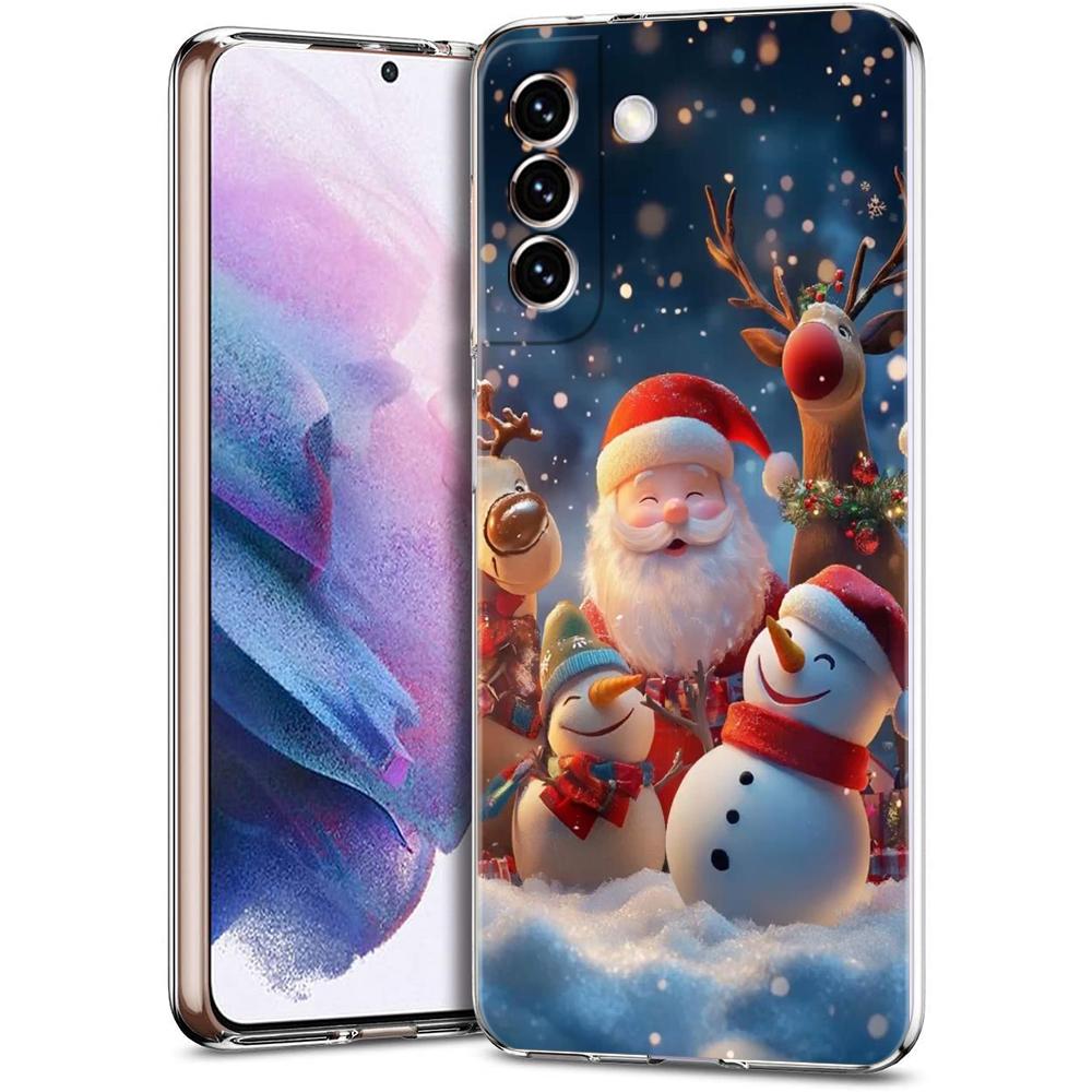 Transparent Phone Case Cover for Samsung Galaxy S25 S24 S23 S22 S20 S21 FE Ultra S24 S10 S10E Plus 5G New Year Christmas Pattern