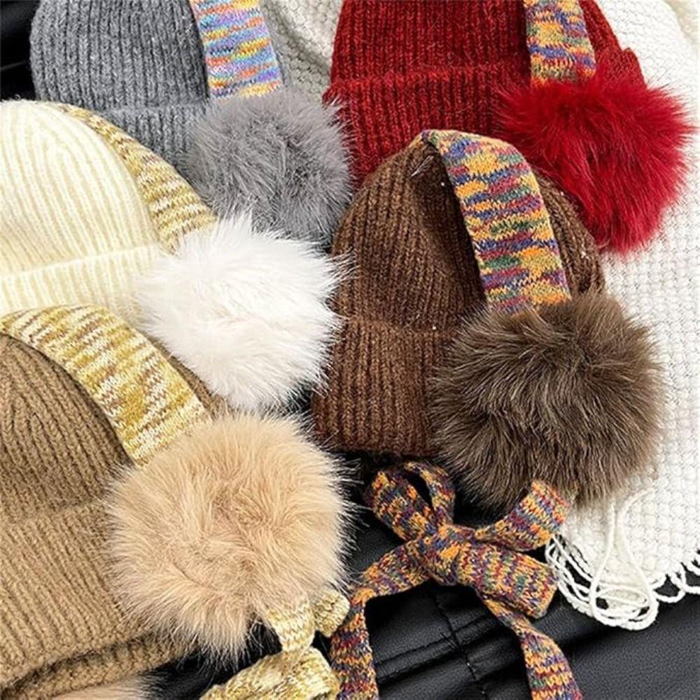 Knit Ear Flap Beanie Cuffed Cuffed Winter Hat Retro Ear Flap Hat For Women