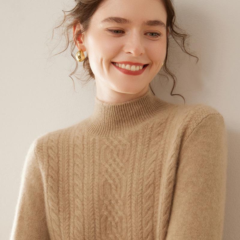 High Neck Cashmere Sweater - Loose Fit Solid Color Knit for Autumn and Winter
