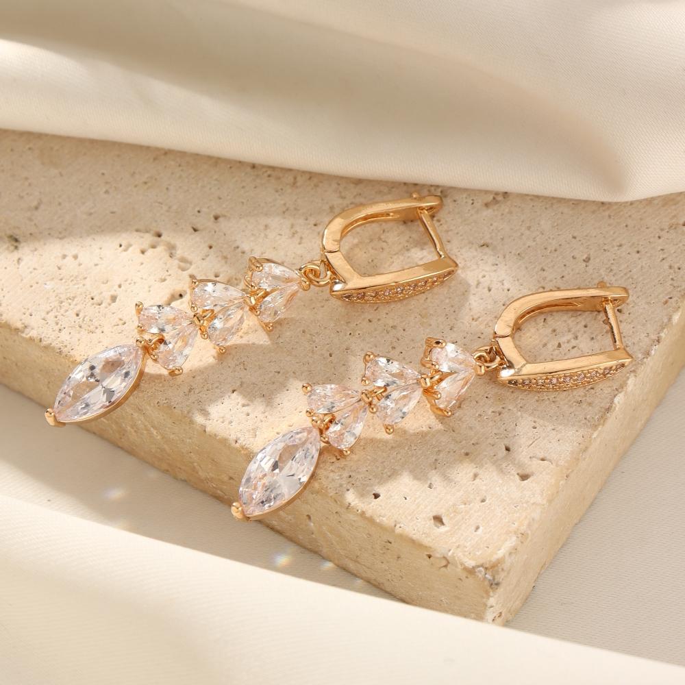 Long Sparkling Zirconia Dangle Earrings with Marquise Cut Fashion Jewelry Gift золотой