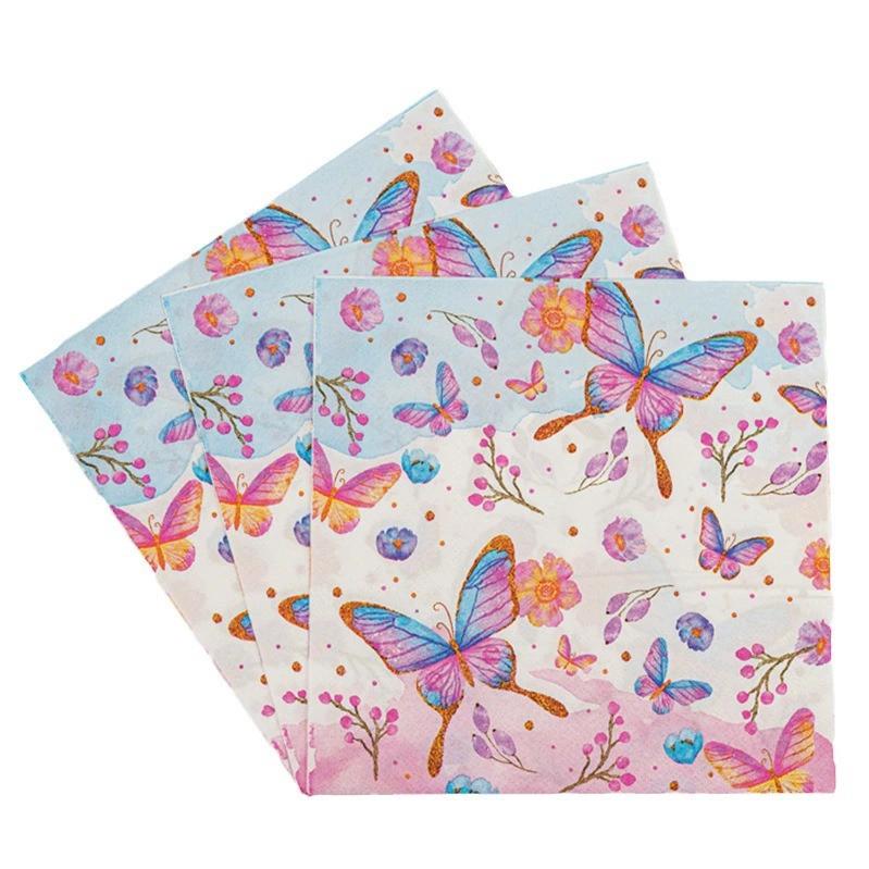 20Pcs Butterfly Printed Paper Napkins, 2-Ply Disposable Napkins for Baby Shower Birthday Party - Table Decor Tissue Supplies