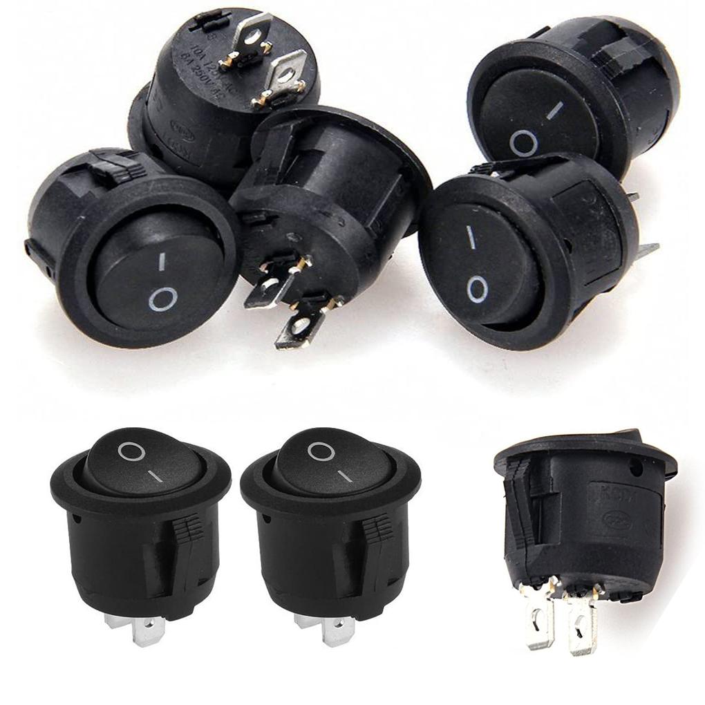 5 buc Comutator basculant rotund ON/OFF iluminat LED, tabloul de bord al mașinii, barcă, furgonetă, 12A/250V, comutator cu 2 pini pentru mașină, auto, barcă