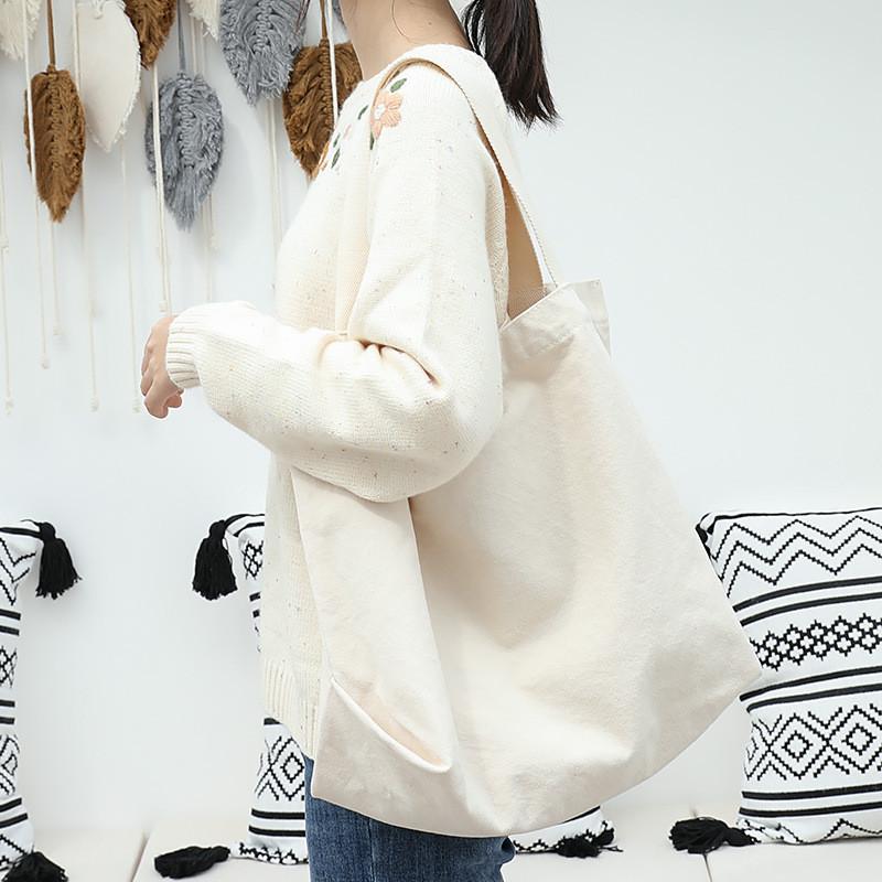 IELGY Korean Version of Casual Literary Canvas Bag, Simple and Large-capacity Tote Bag