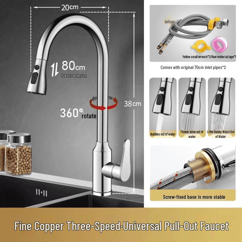 Handun Brass Pull-Out Kitchen Faucet