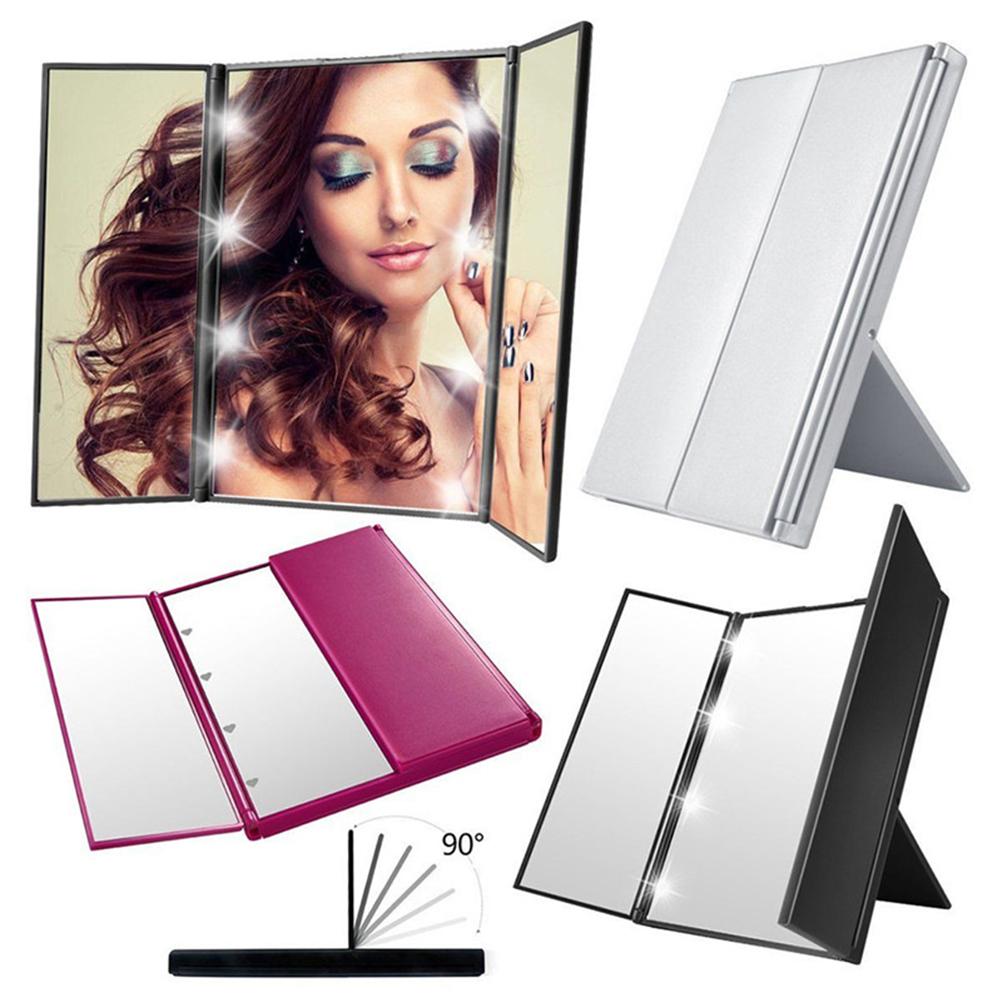 LED Trifold Makeup Mirror 360 Degree Tri Fold Led Illuminated Tabletop Vanity Mirror with Lights