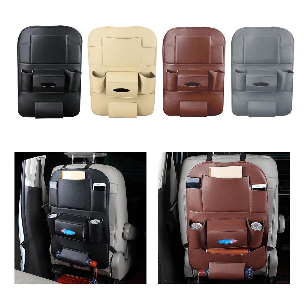 Car Seat Back Organizer PU Leather Tissue Box Storage Backseat Protector Phone