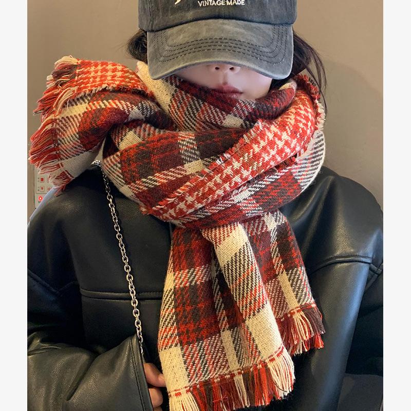 Double-sided plaid scarf women's autumn and winter British style classic plaid ins versatile long thickened warm shawl men