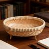 Bamboo Woven Storage Basket Handmade Grain Texture Breathable Lightweight Portable for Fruit Vegetables Clothes Books