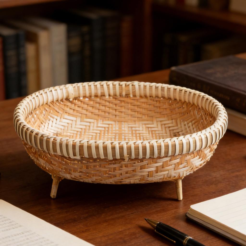 Bamboo Woven Storage Basket Handmade Grain Texture Breathable Lightweight Portable for Fruit Vegetables Clothes Books