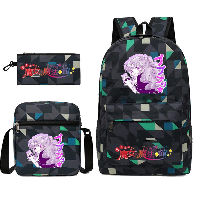 Large Capacity Schoolbag with Shoulder Strap; Student Three-piece Pencil Case Set