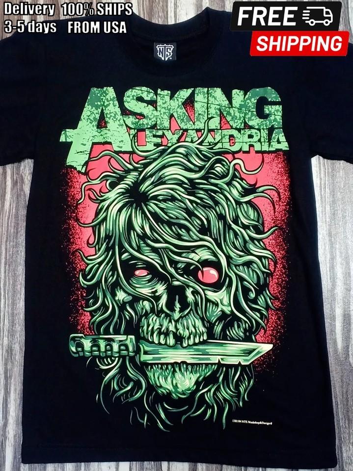 Vtg ASKING ALEXANDRIA Band KNIFE HEAD Cotton Black All Size Unisex Shirt C260 L