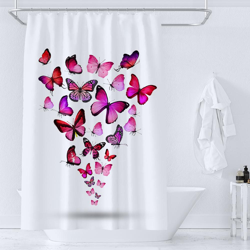 Beautiful Butterflies Shower Curtains Watercolor Boho Floral Waterproof Morden Bathroom Bathtub Curtain Room Decor With Hooks