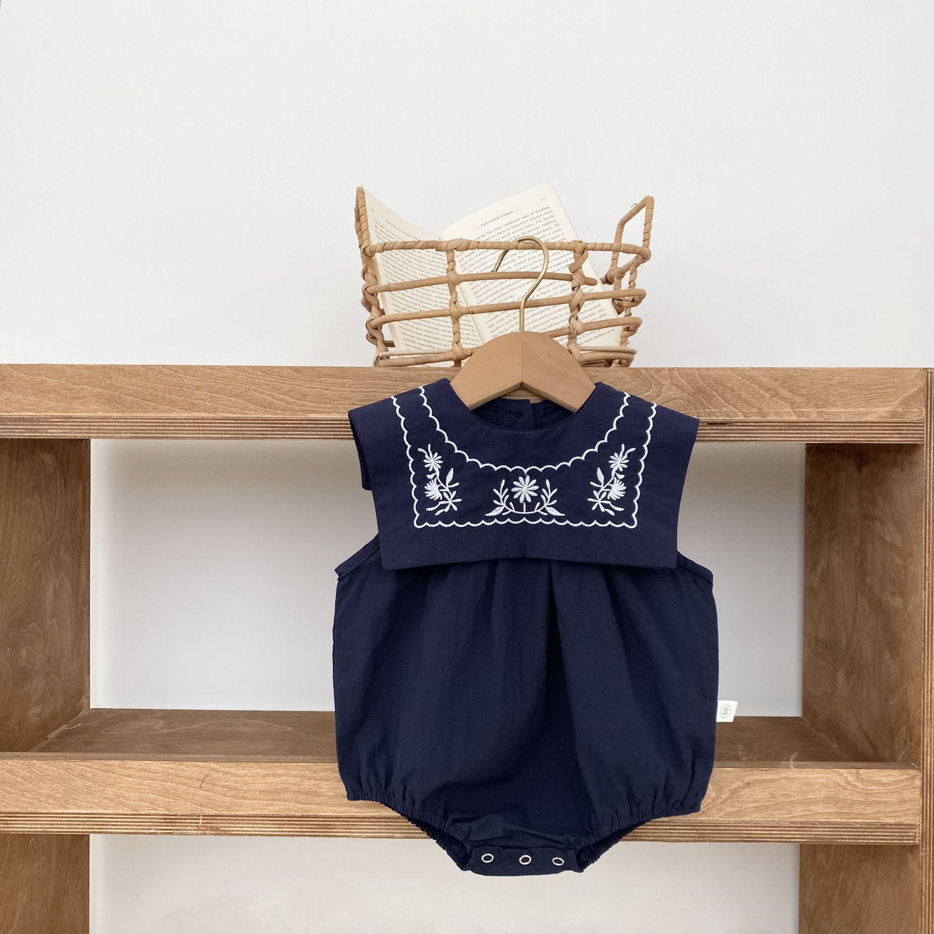 Korean Style Cartoon Sailor Collar Baby Onesie for Boys and Girls 90 cm