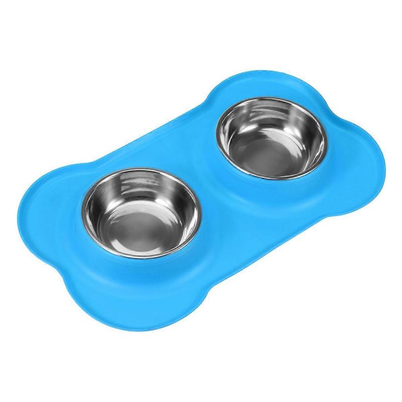 Pet Bowl Double Stainless Steel Food and Water Dog Bowls Non-Skid Silicone Mat Feeder for Feeding Dogs Cats Puppies 1Pcs