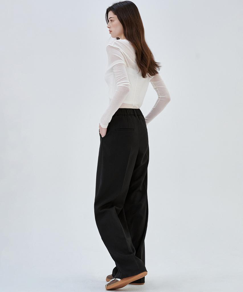 MALOUPE 2173 Double-Pleated Wide Pants (Black)