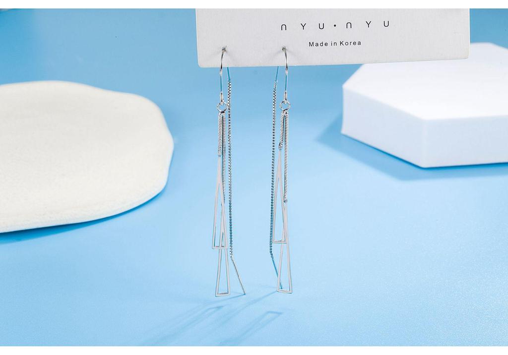 Elegant Korean Style Geometric Triangle Tassel Ear Cuffs for Women - 2022 Trendy Long Layered Earrings
