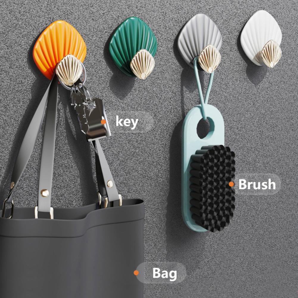 Nordic Style Wall Hanging Hook Seashell Shape Punch-Free Strong Glue Hook Bathroom Kitchen Wall Mounted Seamless Sticky Hook