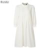 ZANZEA Women Casual Stand Collar Loose Long Sleeve Dress