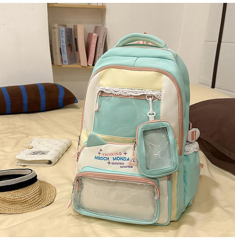 Schoolbag Japanese Ins New High-value Fresh and Sweet Contrasting Color Splicing Make-up Bag Women's Lightweight Large-capacity Backpack