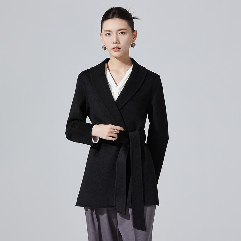 Women's Elegant Double-Sided Wool Coat with Notched Lapel, Perfect for Autumn/Winter