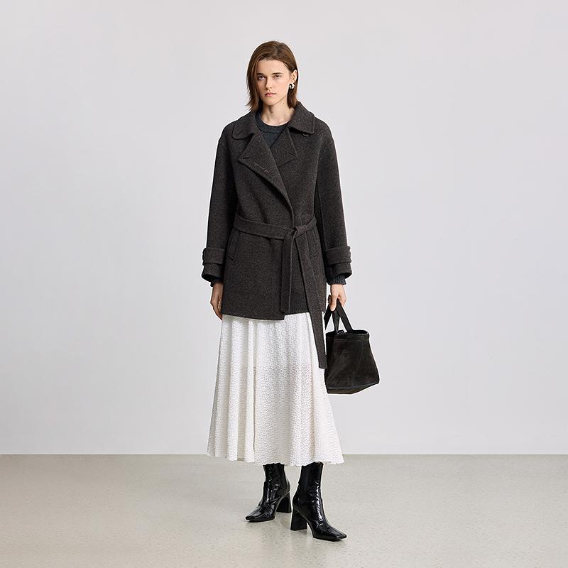Lily Chimney Collar Waist Hair Woolen Coat for Women