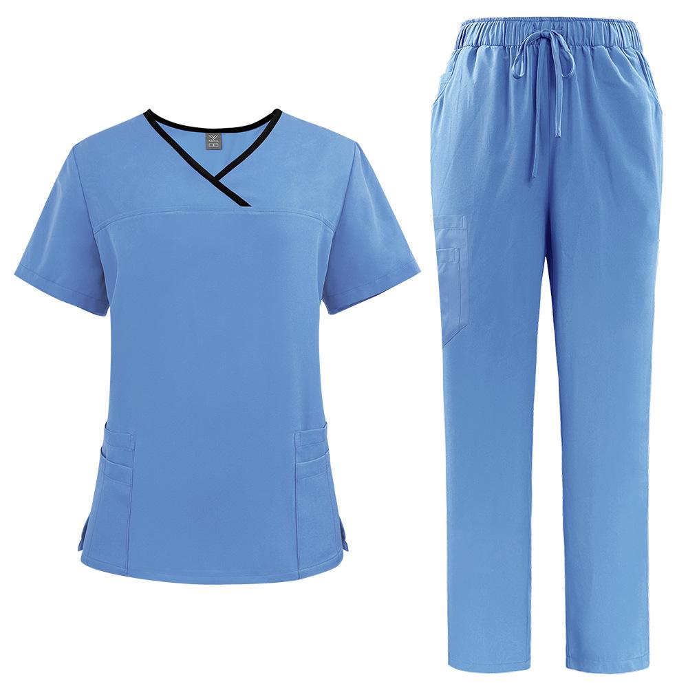 Two Piece Set V-neck Short Sleeved Nursing Uniform Set Tops+Pants Scrub Suit Fast-drying Suits