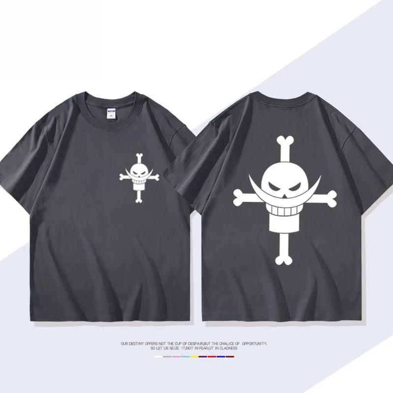 ONE PIECE Derivados de Animação Barba Branca Edward·Newgate Camiseta de Manga Curta Estampada Moda Masculina Feminina Top Solto de Algodão
