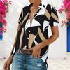 Women Plus Size Short Sleeve Shirt Abstract Geometric Print Button Down Casual Blouse Loose Fit Tops For Summer Daily Office Wear