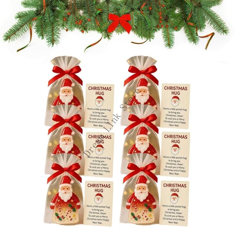 Q1FD Little Pocket Christmas Hug, Christmas Pocket Hug Gifts with Encouragement Cards, Santa Mini Charm Ornaments,