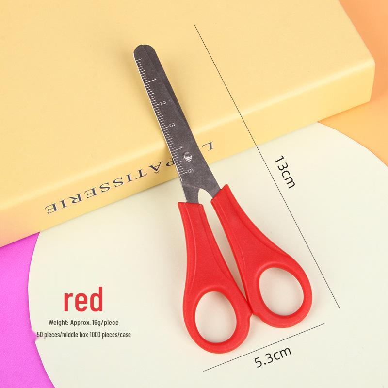 Children s Safety Round-Tip Scissors with Scale for DIY, Paper Cutting, and Household Use красный