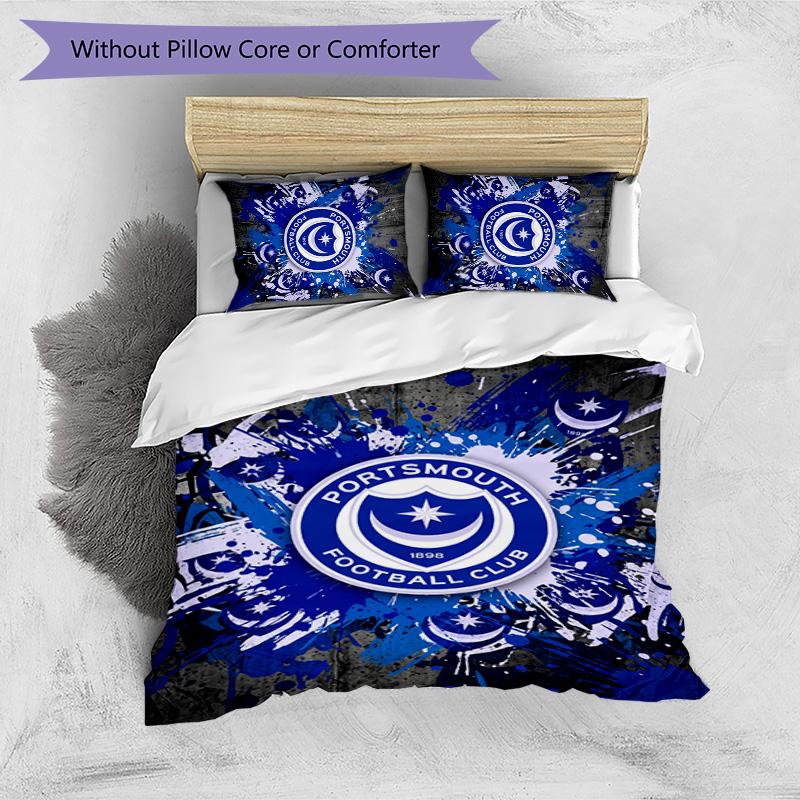 Set Lenzuola Stampato 3 Pezzi Portsmouth FC Traspirante Copripiumino con Federe Biancheria da Letto Decorativa per Camera da Letto Casa