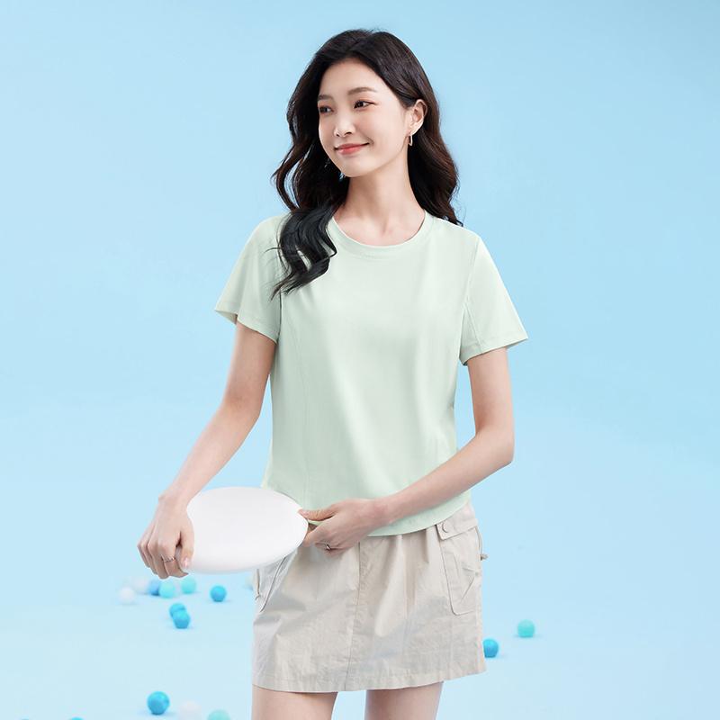 Sports Sunscreen Outdoor T-shirt Women's Summer Lightweight Breathable Ice Feeling Short T-shirt Solid Color Fishbone Short Sleeve Top JS