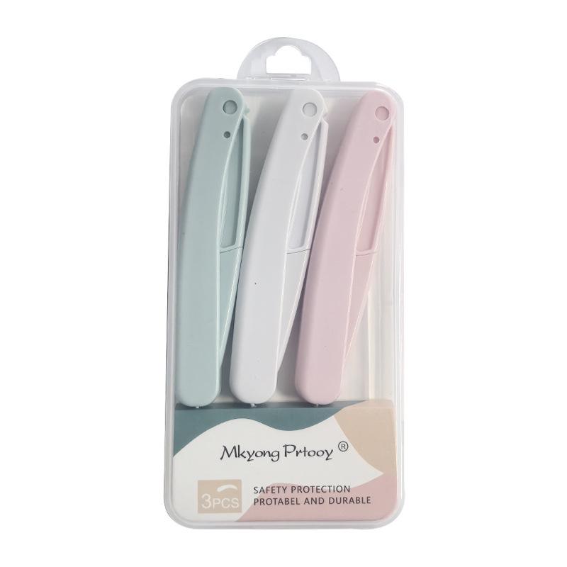 Three-Color Folding Anti-Scratch Eyebrow Razor with Safety Trimmer Blade