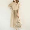 Navava Women Casual Solid Shirring Round Neck Long Dress No963