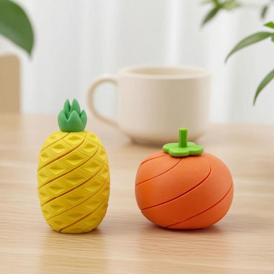 3D Printed Fidget Fruit Toy, Spiral Flexible Pineapple/Persimmon Passthrough Toy, Stress Relief Desk Toy for Adults, Kids