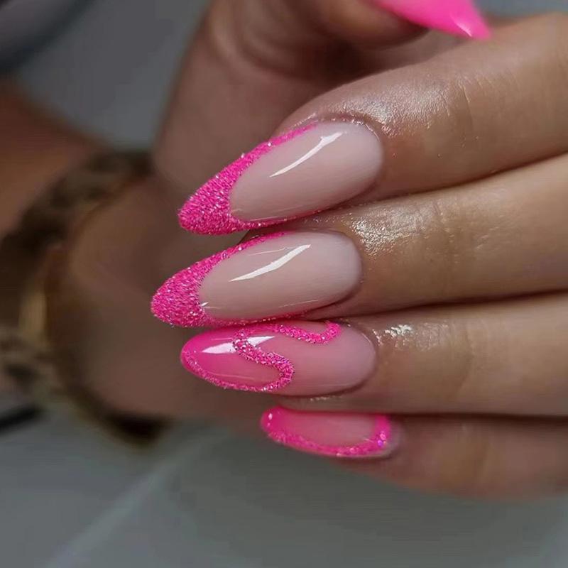 24Pcs Pink Matte French Leopard Square Coffin Press On Nails Artificial Acrylic Fake Nails For Women