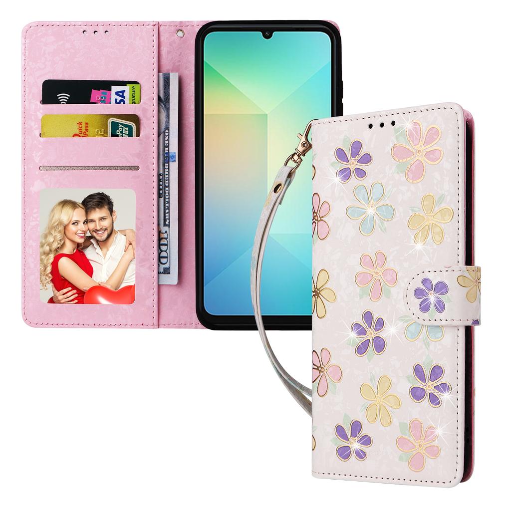 For Samsung Galaxy A06 4G Case RFID Blocking Flower Leather Phone Cover